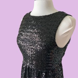 Black lined sequined dress multiple ways to wear/ upcycle Made in USA Stretch M